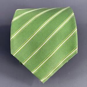 ISAIA Green White Diagonal Stripe Silk Tie